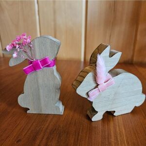 Tier Tray Decor - Wood Bunnies - Magenta & Pink Set